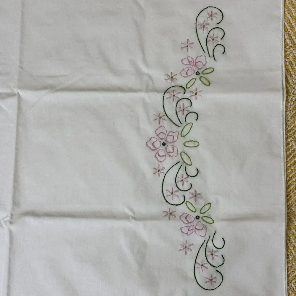 Hand Embroidered Pillow Case Floral Standard NWOT